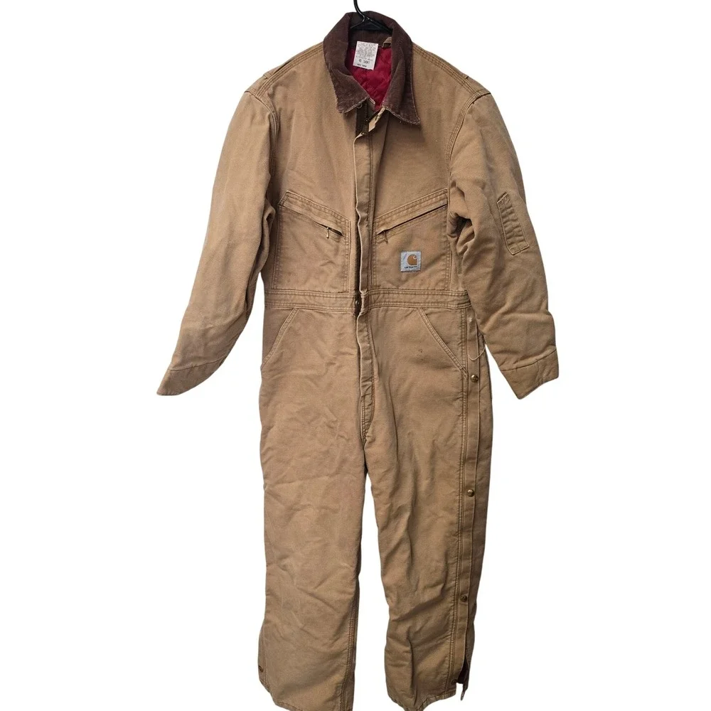 Vintage Carhartt X01 BRN Duck Canvas Insulated Coveralls Mens 40 Short Brown USA